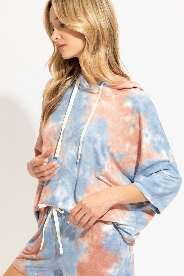 Knit Tie Dye Hoodie for Women in Clay/Blue