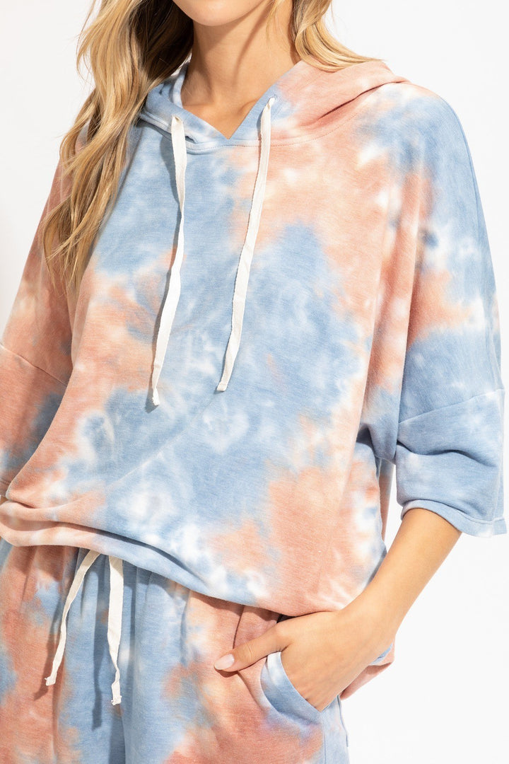 Knit Tie Dye Hoodie for Women in Clay/Blue