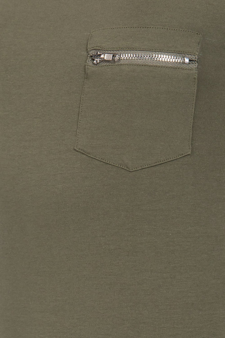 Short Sleeve Top with Zipper Pocket in Olive Green