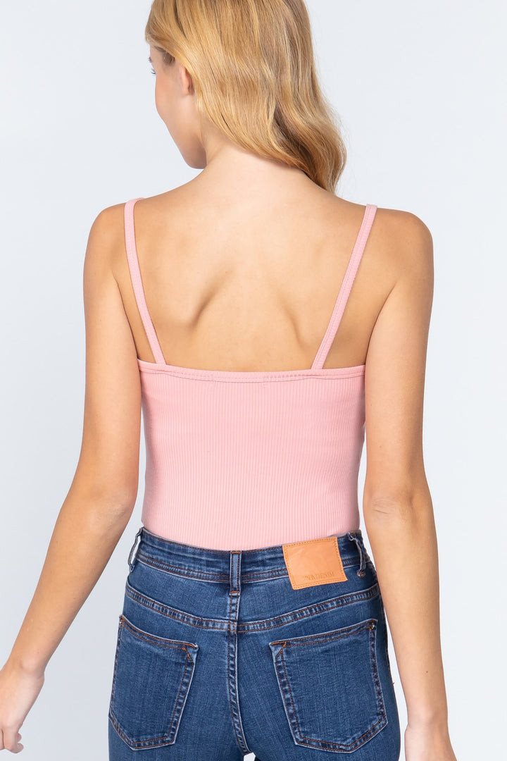 Heavy Rib Cami with Lace Bodysuit in Pink