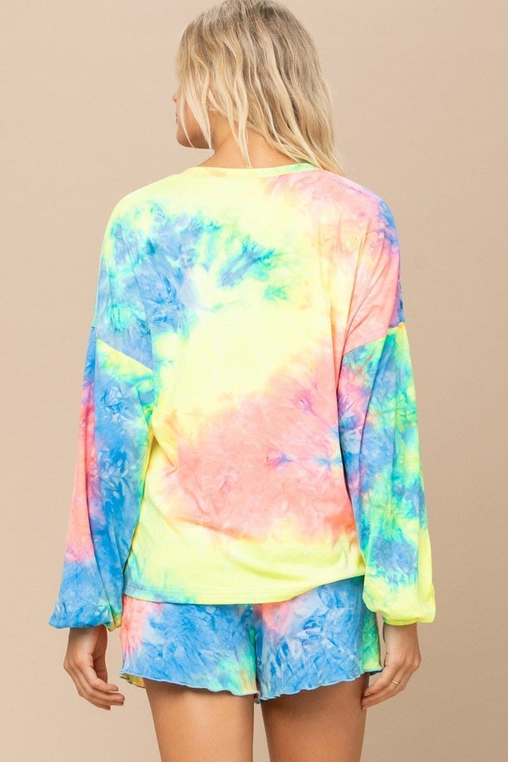 Tie-dye Printed Knit Top And Shorts Set