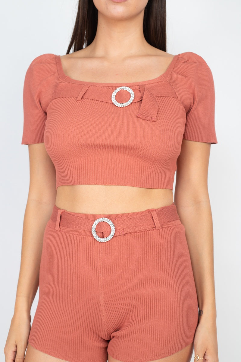 Scoop Neck Crop Top And Ribbed Shorts