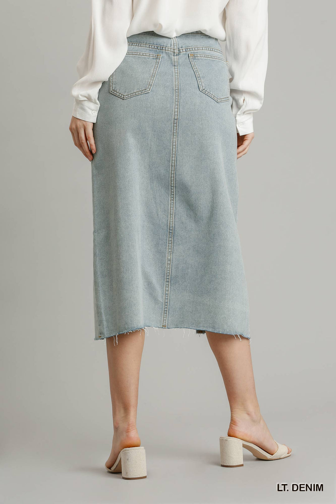 Asymmetrical Waist And Button Up Front Split Denim Skirt