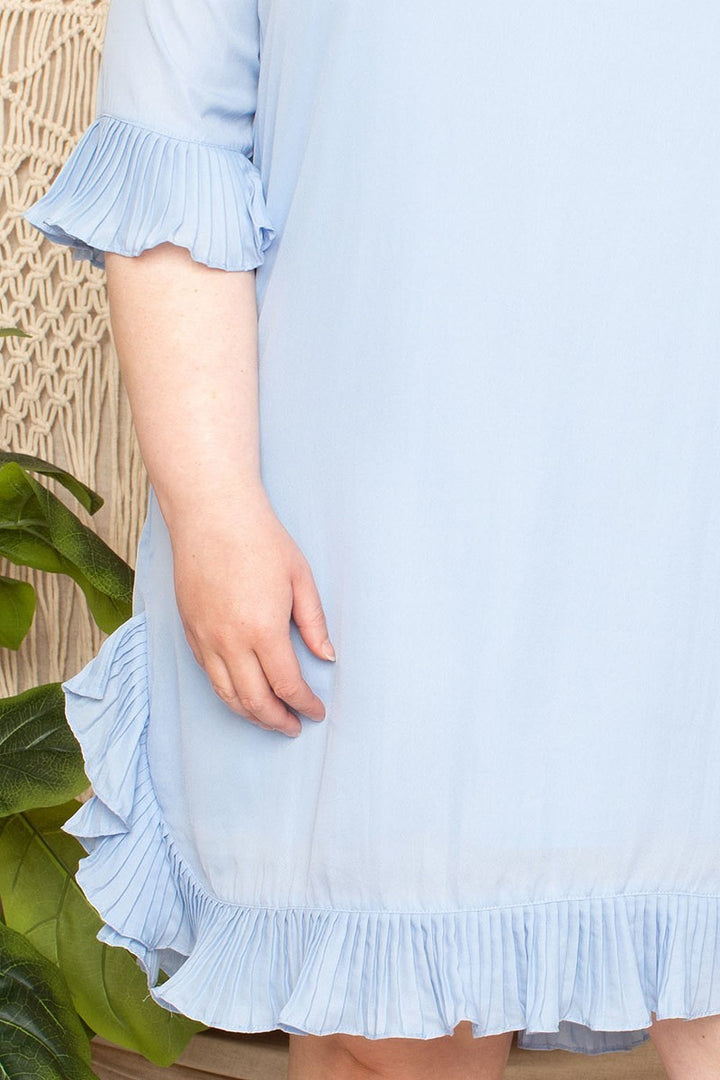 Pleated Ruffle Detailed Mini Dress Sky Blue