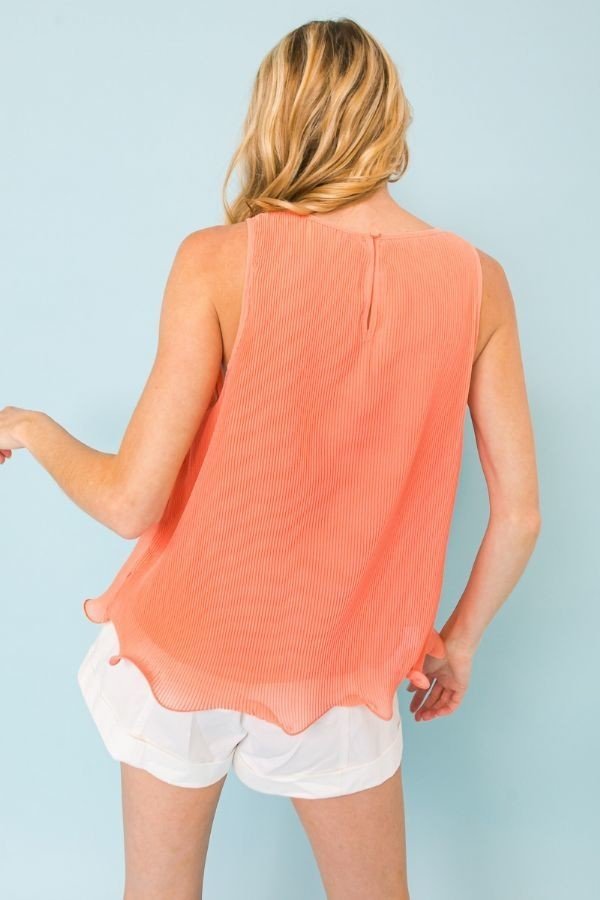 A Baby Pleated Sleeveless Top in Coral