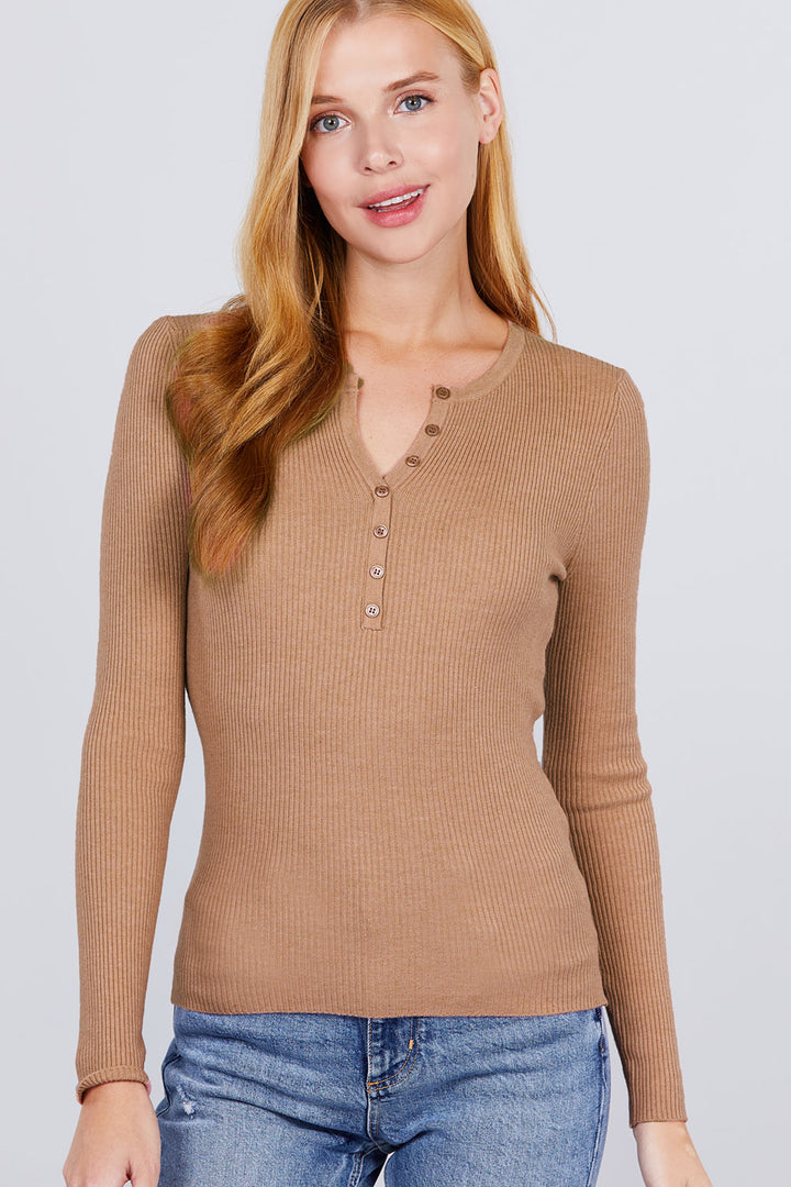 Long Sleeve Viscose Henley Sweater