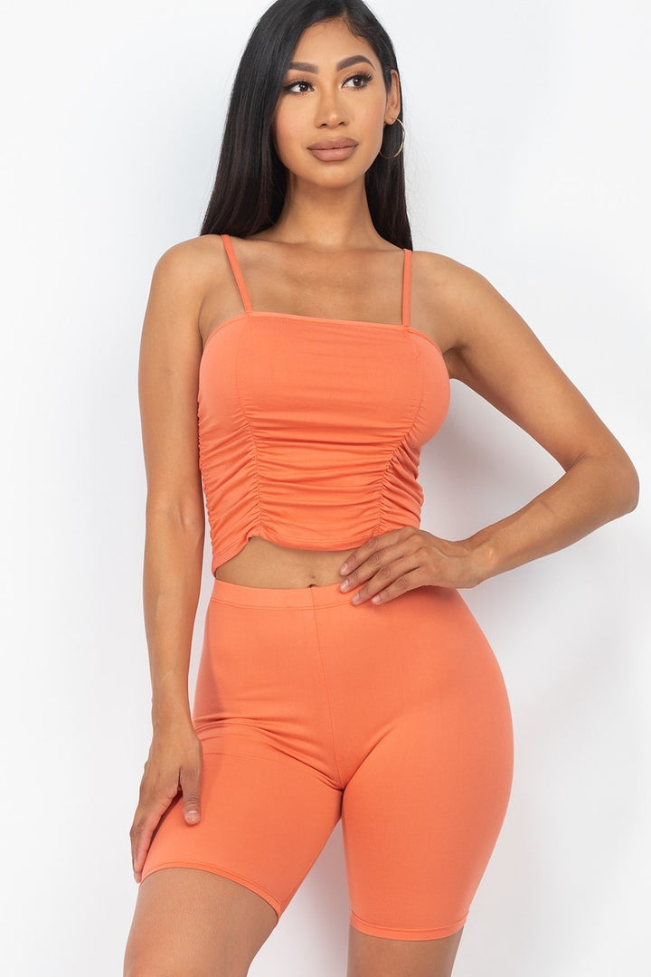 Capella | Camisole Ruched Sleeveless Top & Biker Shorts Set