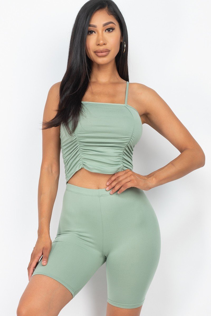 Capella | Camisole Ruched Sleeveless Top & Biker Shorts Set