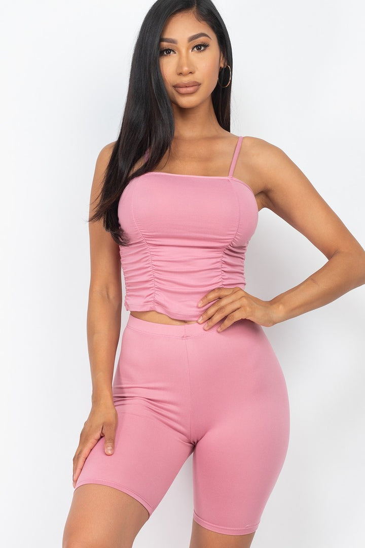 Capella | Camisole Ruched Sleeveless Top & Biker Shorts Set