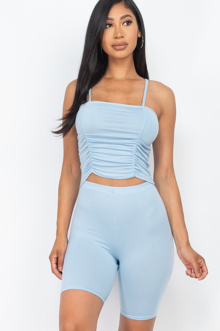 Capella | Camisole Ruched Sleeveless Top & Biker Shorts Set