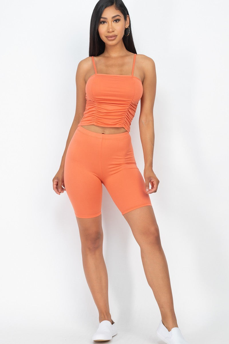 Capella | Camisole Ruched Sleeveless Top & Biker Shorts Set