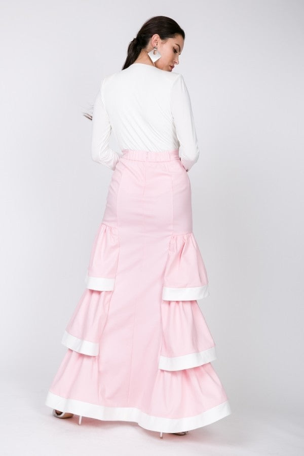 Contrast Hem Ruffle Layer Maxi Skirt | Maxi Skirt for Women
