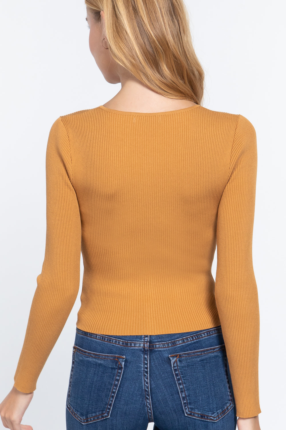 Rib Sweater Top with Front Zipper