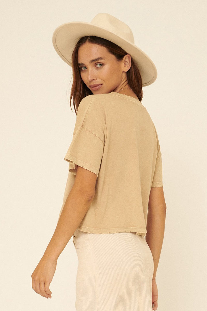 A Short sleeve Mineral-washed Graphic Tee in Taupe