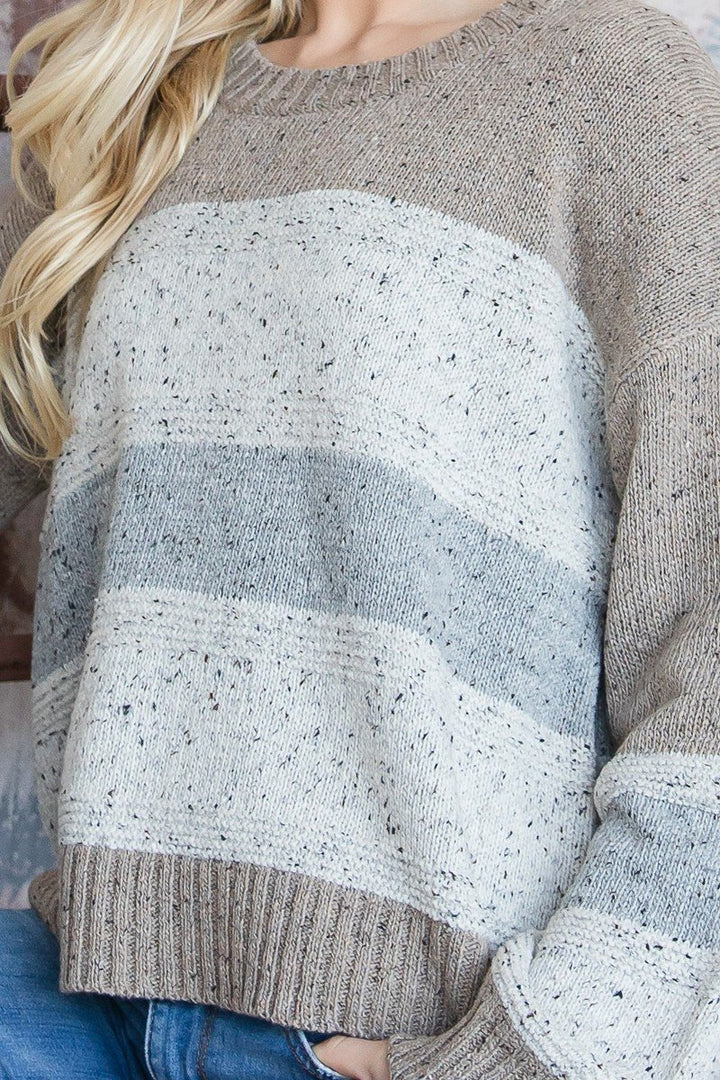 Cute Long Sleeve Knit Sweater in Taupe
