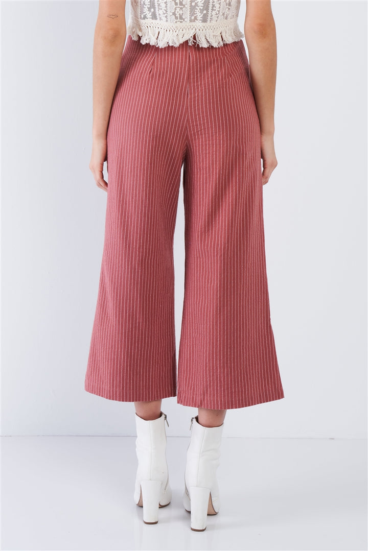 Dusty Rose Pink Cotton Pinstripe Gaucho Pants