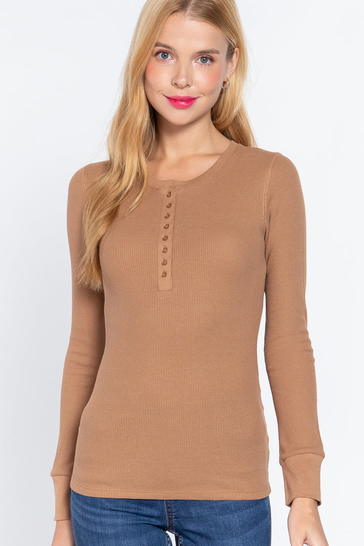 Long Sleeve Henley Thermal Top