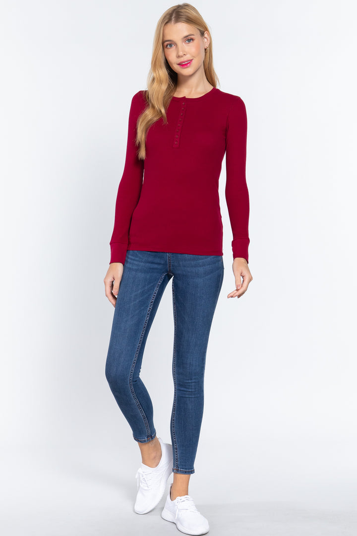 Long Sleeve Henley Thermal Top