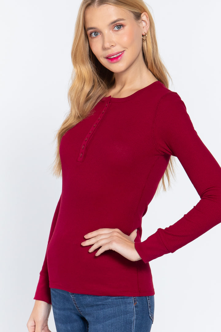 Long Sleeve Henley Thermal Top