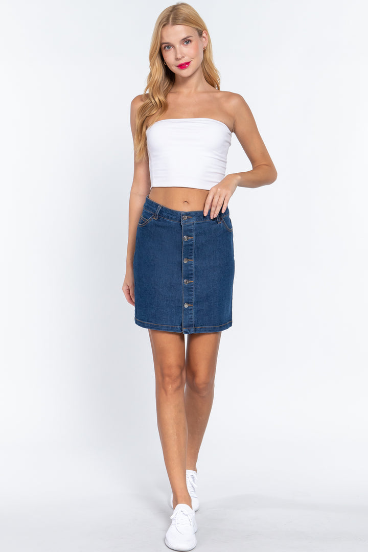 Women Buttoned Stretch Denim Mini Skirt