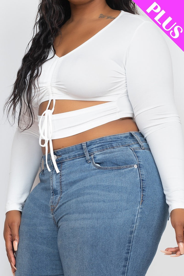Plus Size Drawstring Ruched Cutout Crop Top
