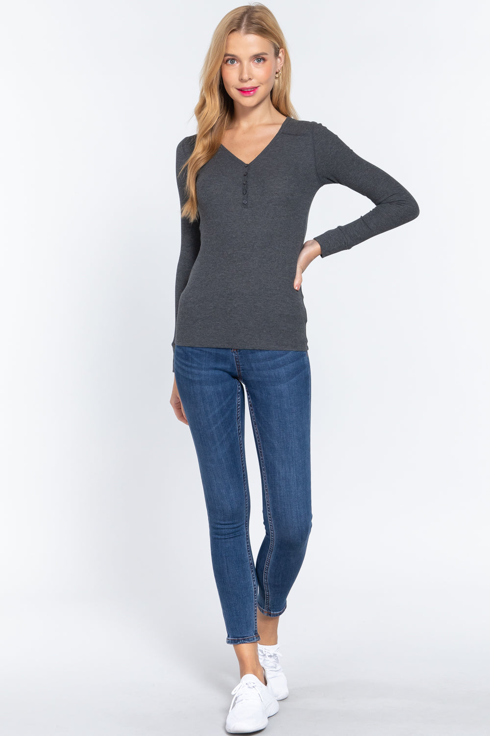 Long Slv V-neck Placket Thermal Top