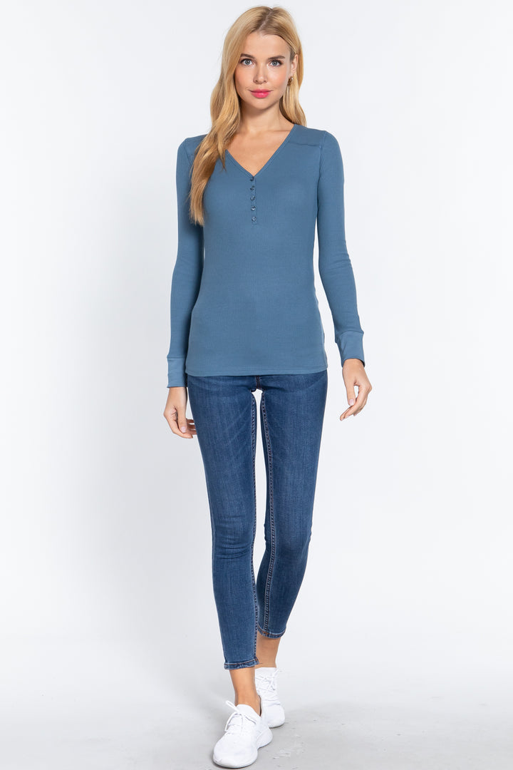 Thermal V-Neck Brushed Cotton Top | Warmth & Comfort for Cold Days