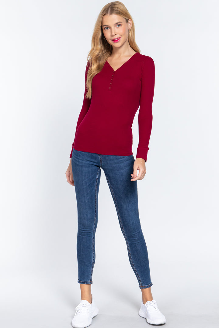 Thermal V-Neck Brushed Cotton Top | Warmth & Comfort for Cold Days