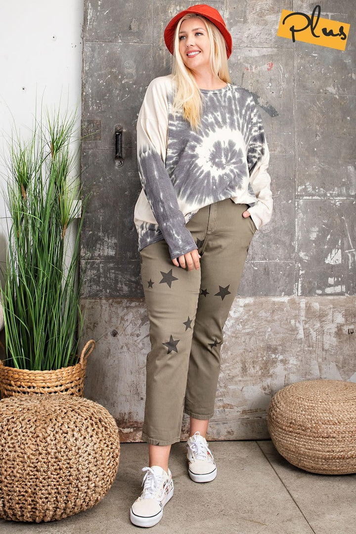 Plus Size Long Sleeve Special Washed Poly Rayon Knit Top in Ash