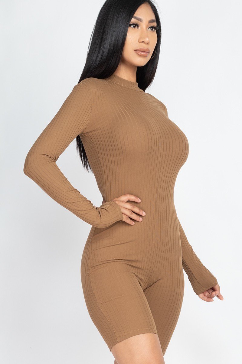 Ribbed Knit Romper in Mocha