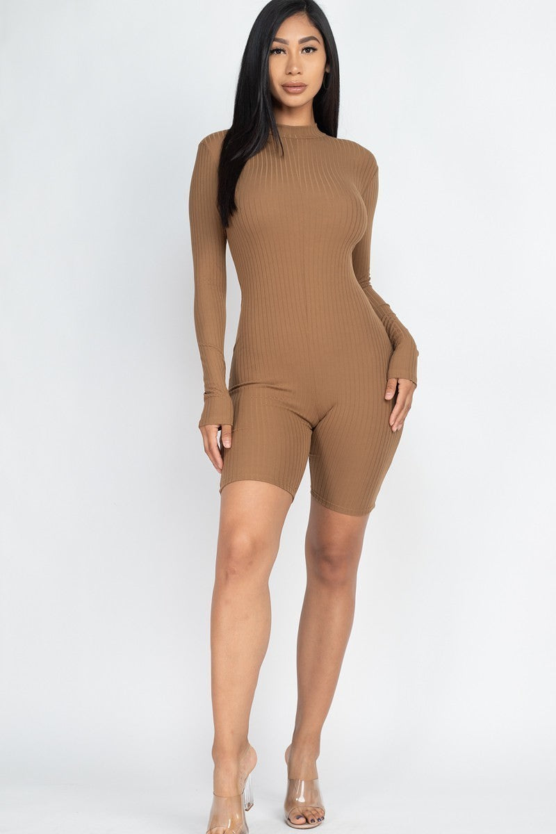 Ribbed Knit Romper in Mocha