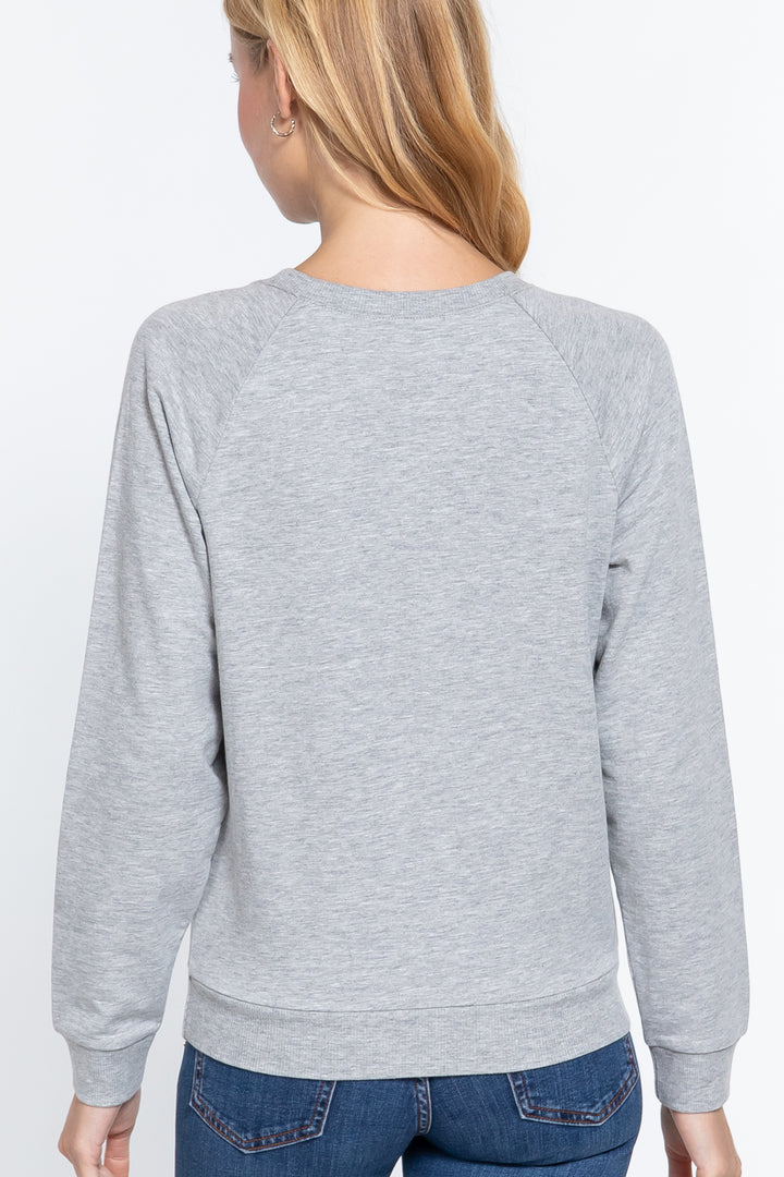 Long Sleeve Sequins French Terry Pullover Top in Heather Grey