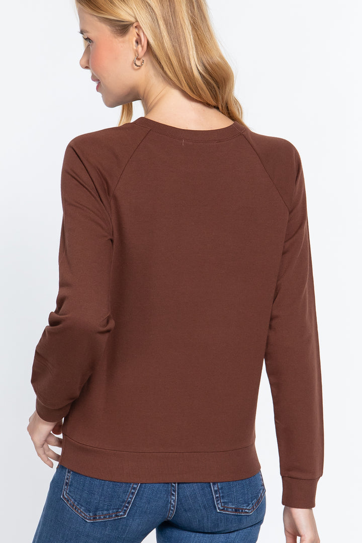 Long Sleeve Sequins French Terry Pullover Top in Serpia