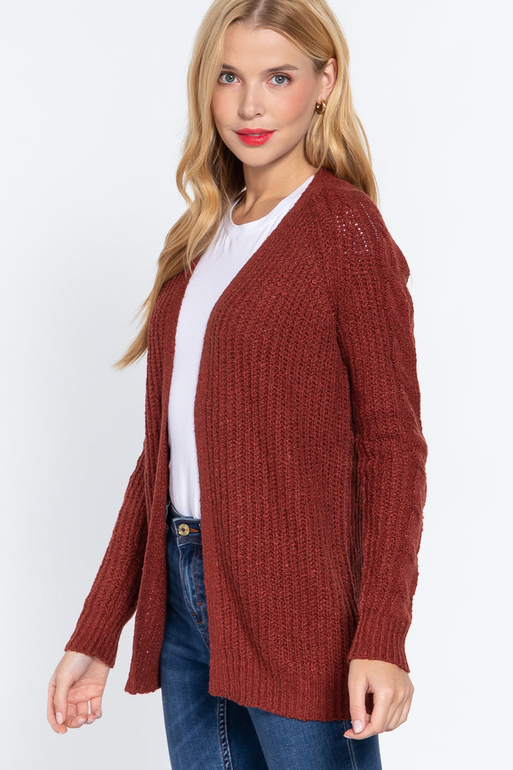 Long Sleeve Open Front Sweater Cardigan in Brick