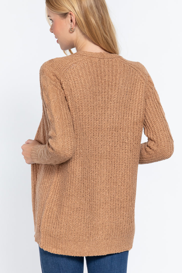 Long Sleeve Open Front Sweater Cardigan in Khaki