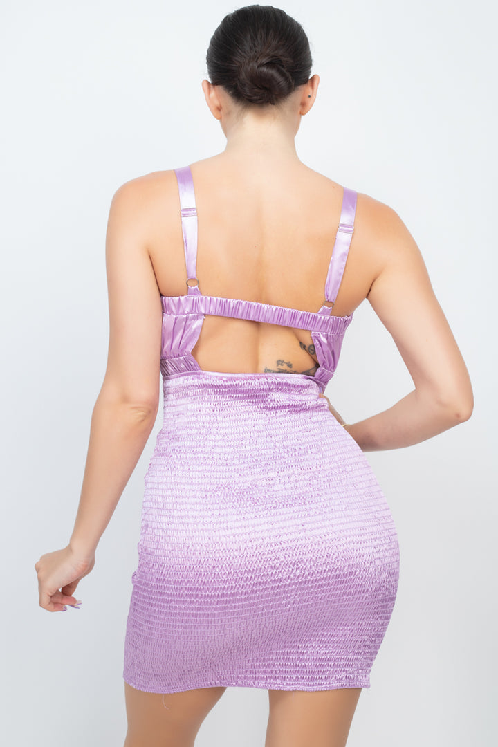 Square Back Cutout Smocking Dress in Ice Lavender