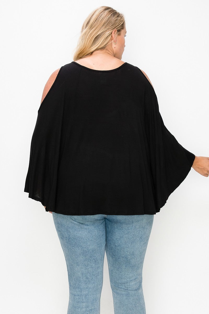 Women Plus Size Solid Top Featuring Kimono Style Sleeves Black