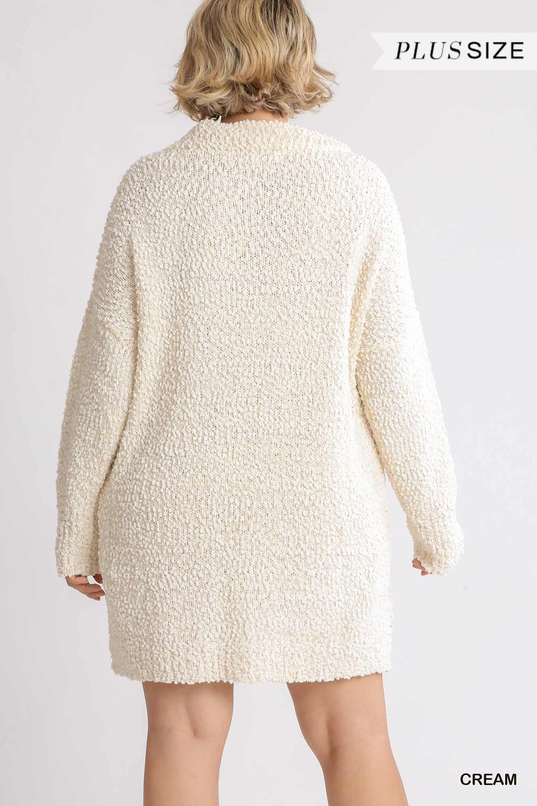 High Cowl Neck Bouclé Long Sleeve Sweater Dress in Cream