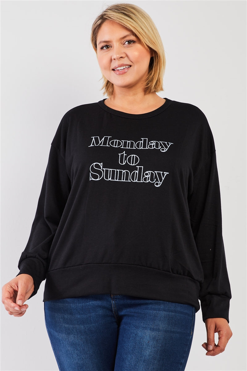 Black "Monday to Sunday" Print Long Sleeve Relaxed Sweatshirt Top