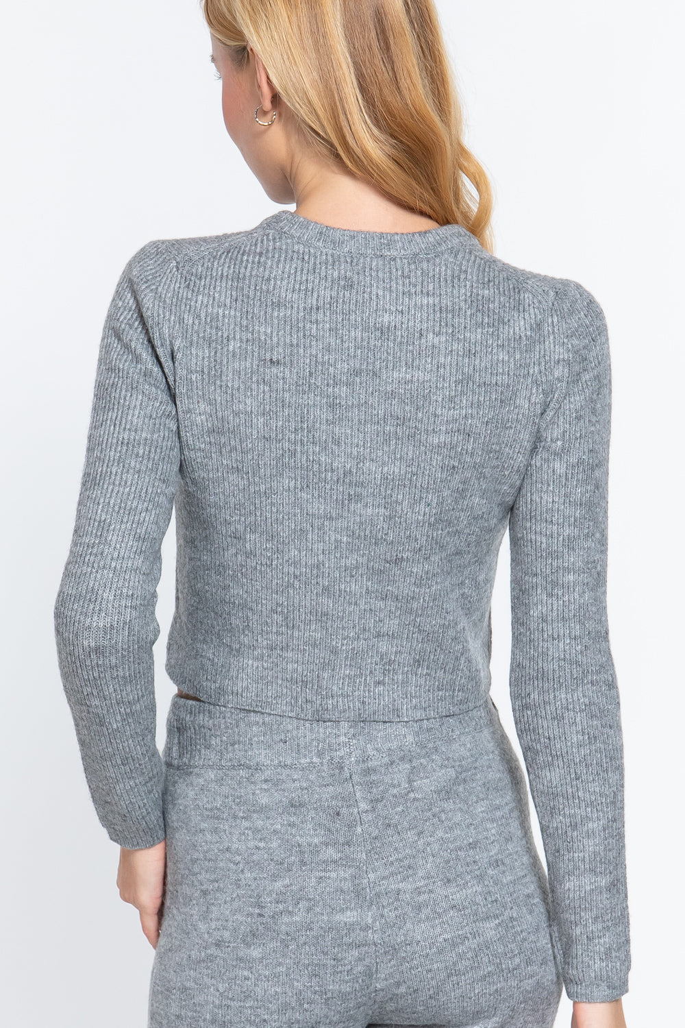 Long Sleeve Crew Neck Sweater Top in Heather Grey