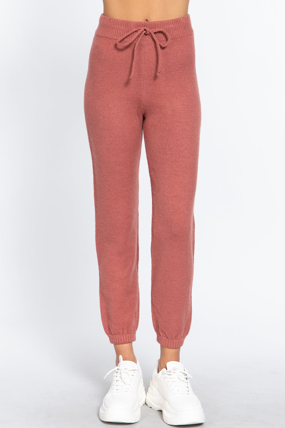 Drawstring Sweater Long Pants in Raspberry Pink