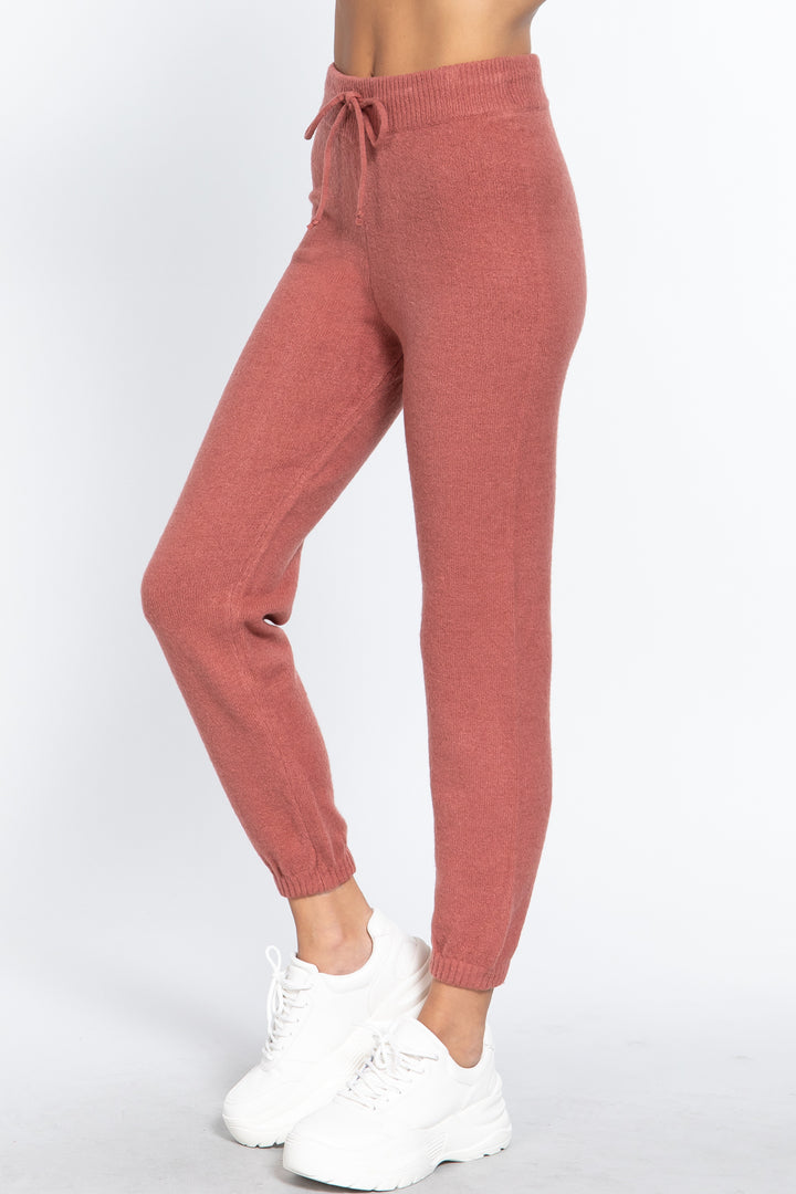 Drawstring Sweater Long Pants in Raspberry Pink