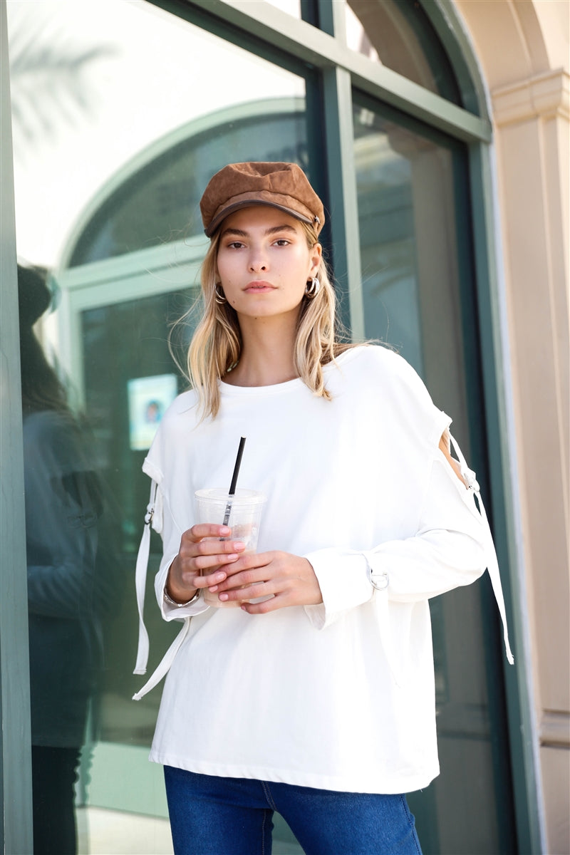 Long Sleeve Cut-out Sweater in Off White