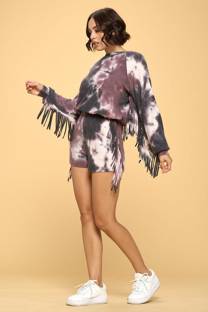 Casual Tie Dye Print Top And Shorts Set