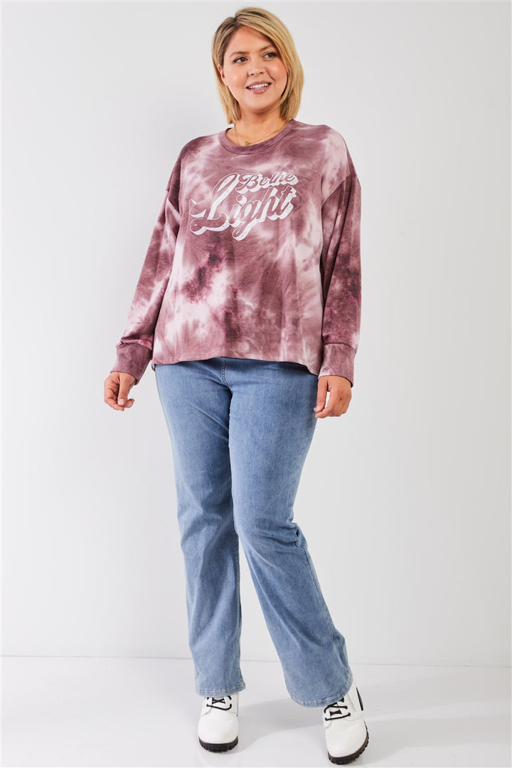 Mauve & Purple Tie-dye Bleach Effect Graphic Print Detail Long Sleeve Sweatshirt