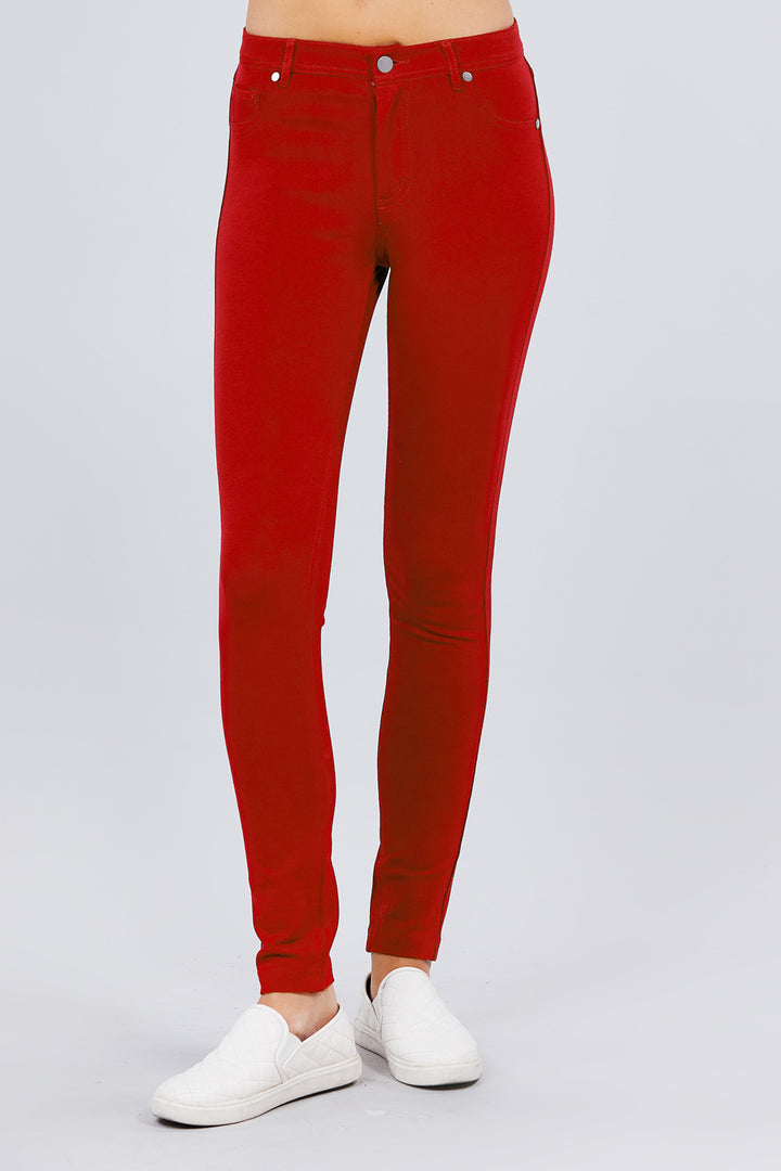5-pockets Shape Skinny Ponte Mid-rise Pants in Dark Red