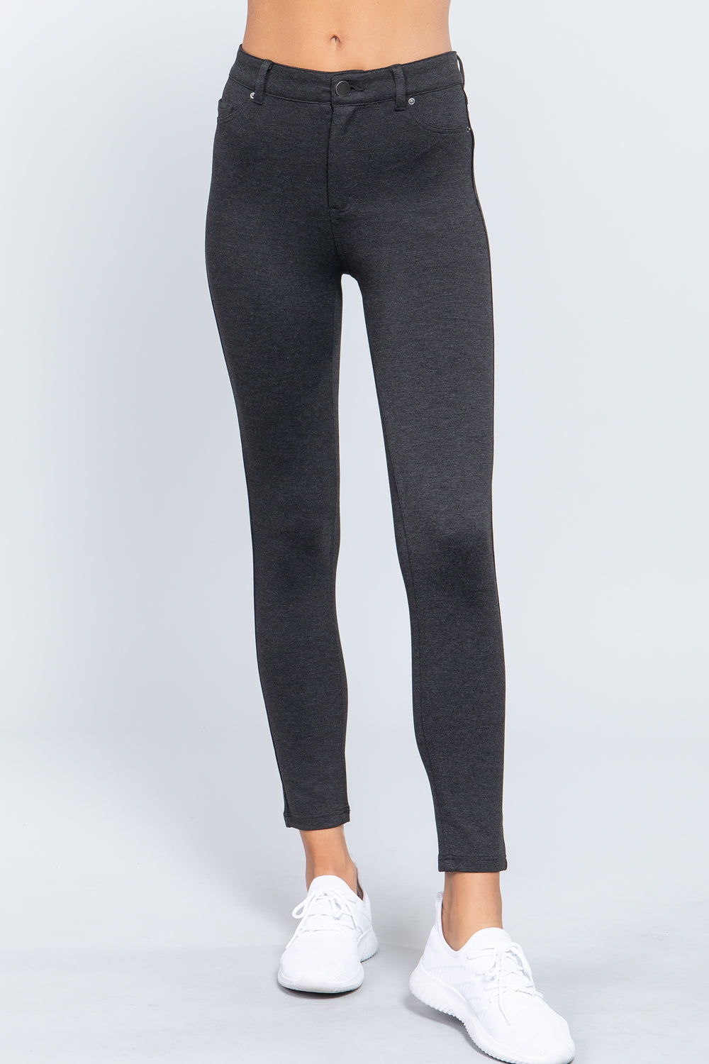 5-pockets Shape Skinny Ponte Mid-rise Pants in Charcoal Grey