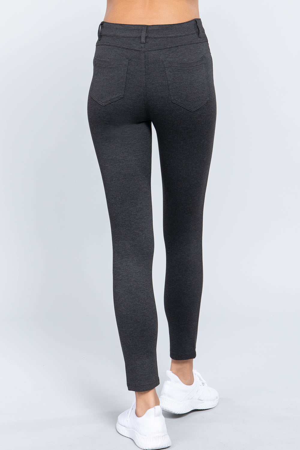 5-pockets Shape Skinny Ponte Mid-rise Pants in Charcoal Grey