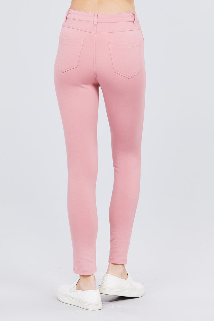 Active USA 5-pockets Shape Skinny Ponte Mid-rise Pants in Pink