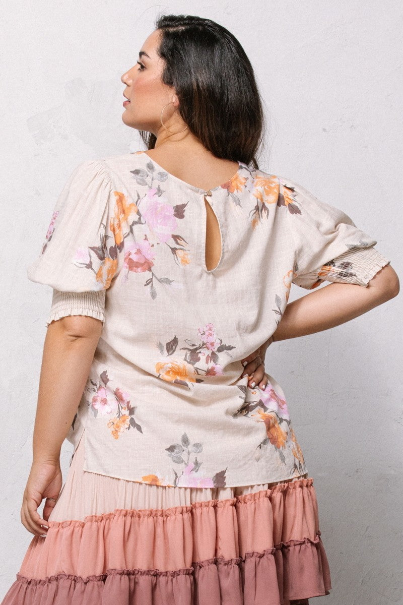Oatmeal Floral Printed Woven Blouse for Women
